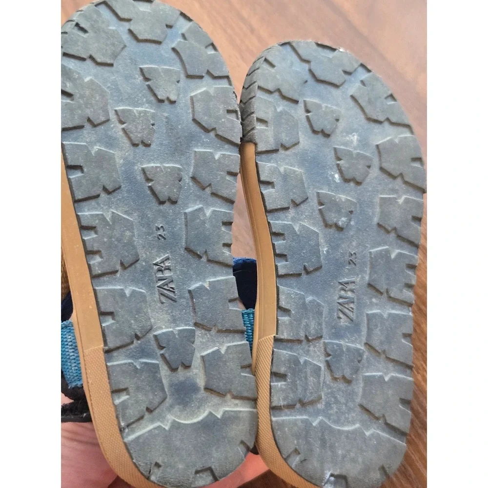 Zara Kids Colorblock Strappy Sport Sandals Blue Tan Size 23 US 7 Toddler